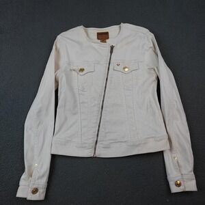 True Religion Dusty Bike Jacket Womens Small White Denim Moto Asymmetrical Zip